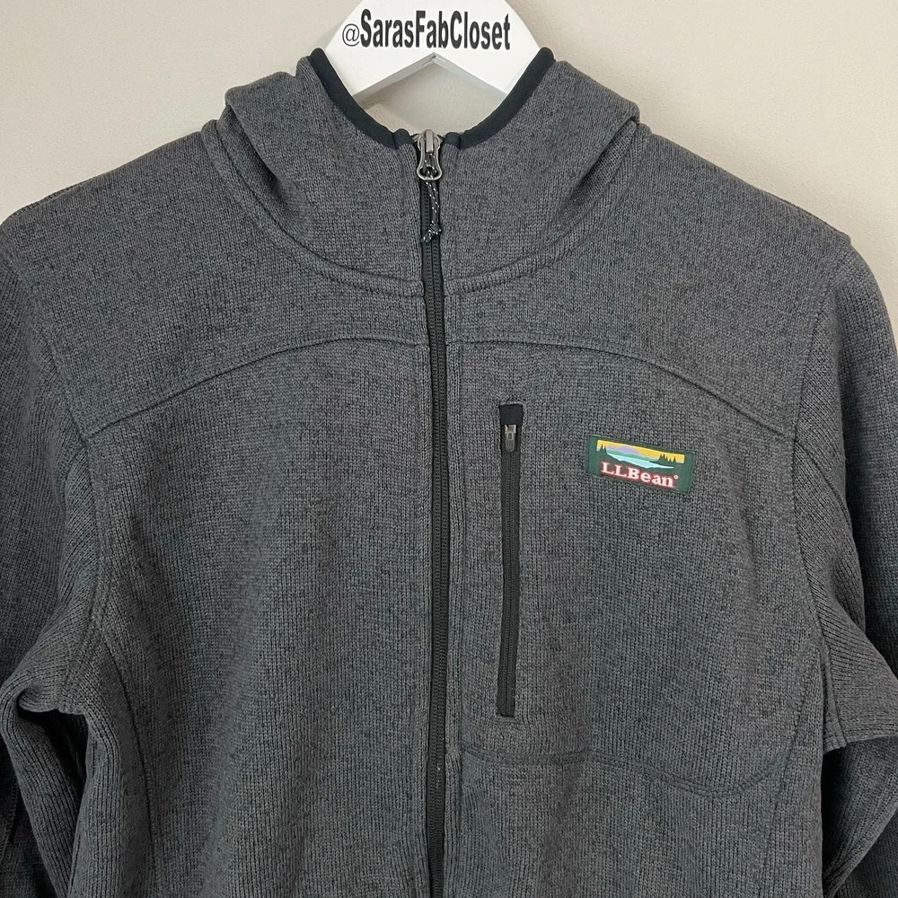 LL Bean Bean's Jacket Men's Small Sweater‎ Fleece Full Zip Hooded Charcoal Gray - Picture 4 of 9